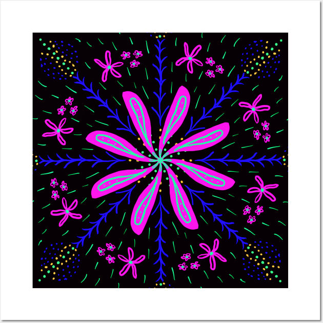 Pink Flower on Black Wall Art by colors